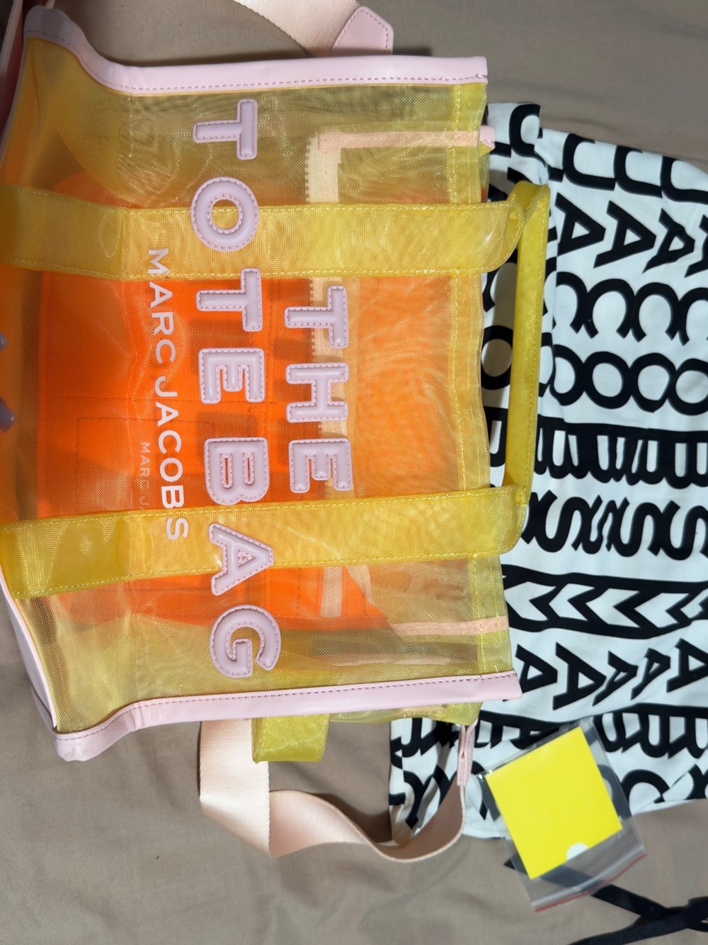 Marc Jacobs Yellow and Pink Clear Tote with Orange Interior Pouch